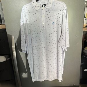 Stylish White Polo Shirt with Blue Dots